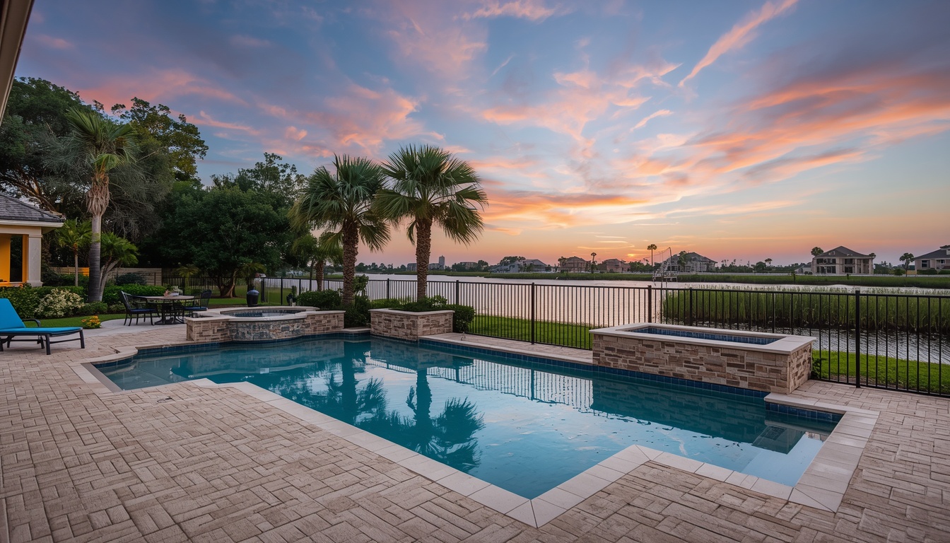 Resort-style remodeled swimming pool with new deck in Melbourne, Florida